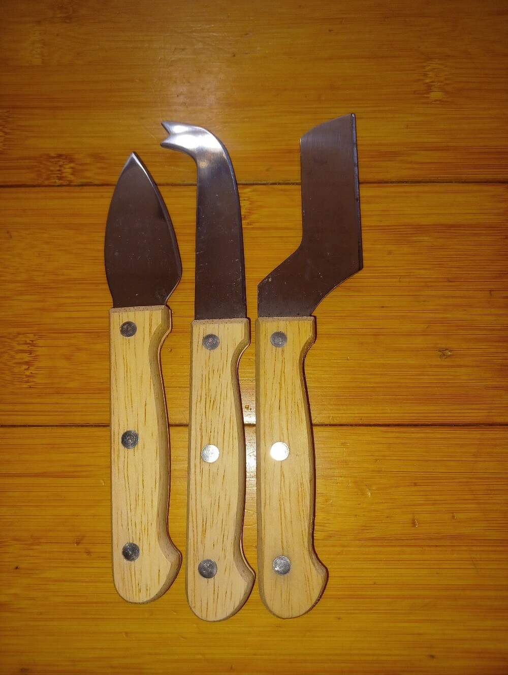 3 Piece Wood-Handle Cheese Knife Set - Natural Wood